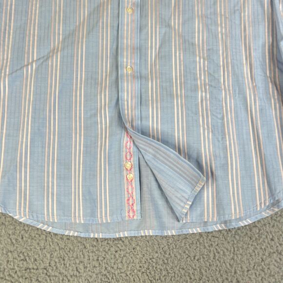 Tommy Bahama Shirt Mens 3XL Blue Pink Striped Button Flip Cuff Cotton Golf - Picture 2 of 14